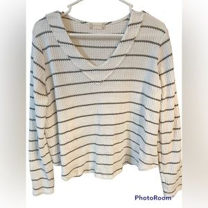 Altar’d State Olive Green Striped Waffle V Neck Top (size L)